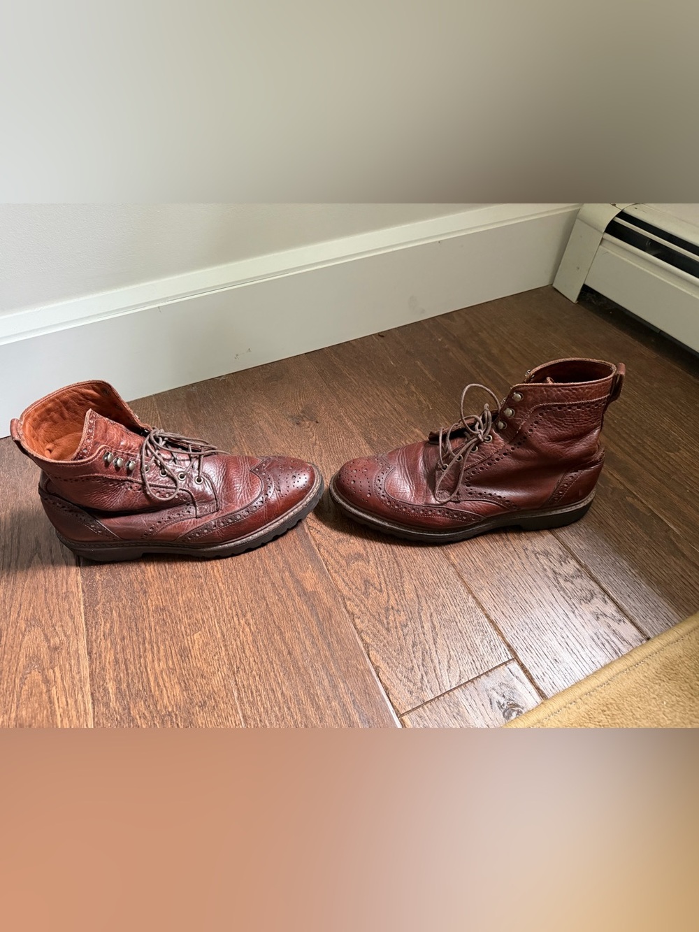 WIDE Allen Edmonds Men's Brown Leather Wingtip Lace-Up Boots 10 3E